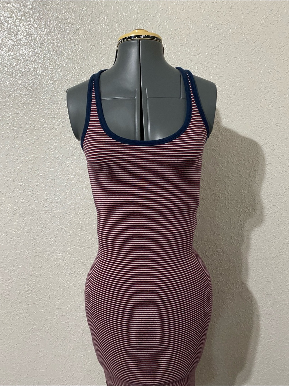 Zara Navy & Burgundy Striped Midi Tank Dress